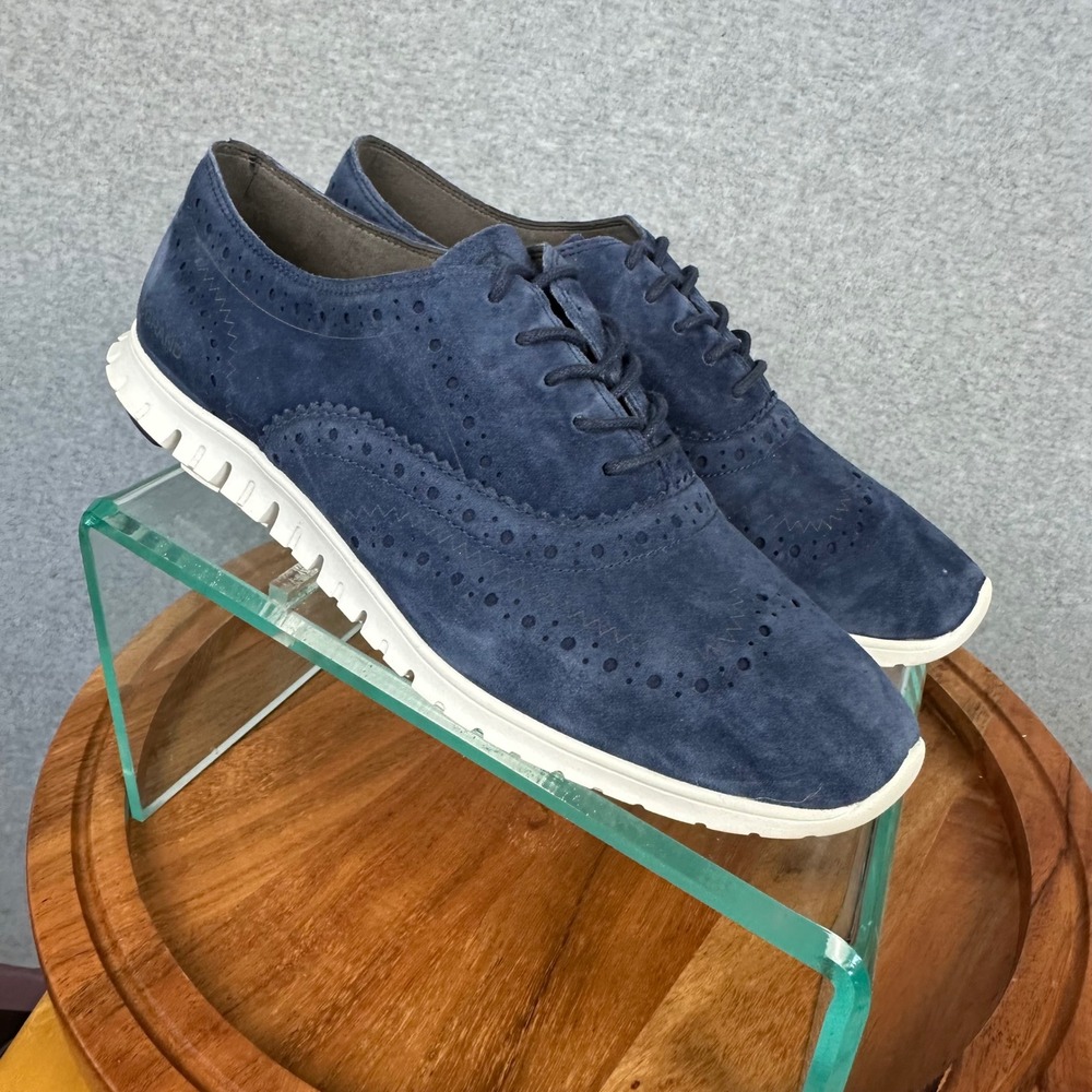 Cole Haan Zerogrand Wingtip Oxford Navy Blue Suede Lace Up Shoes Womens 7.5 EUC